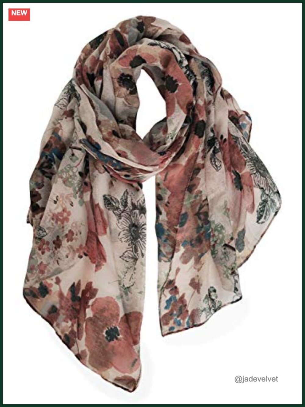 Lightweight Floral Fashion Scarf for Women, 70.8"x31.5" Soft Polyester Shawl,